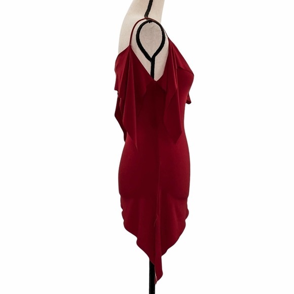 WEATHER Vane Solid Red Asymmetrical Cold Shoulder 3/4 Sleeve Tunic Blouse - Picture 4 of 12